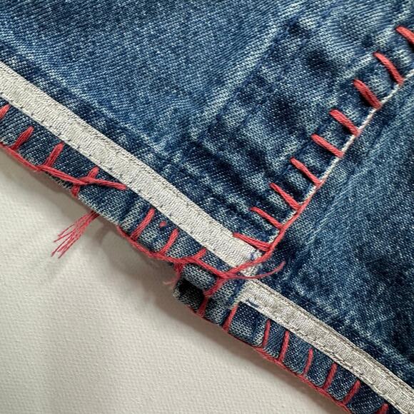 Vintage Y2K Ugly Christmas Denim Vest with Patriotic Embroidered Santa Figures - Picture 5 of 7